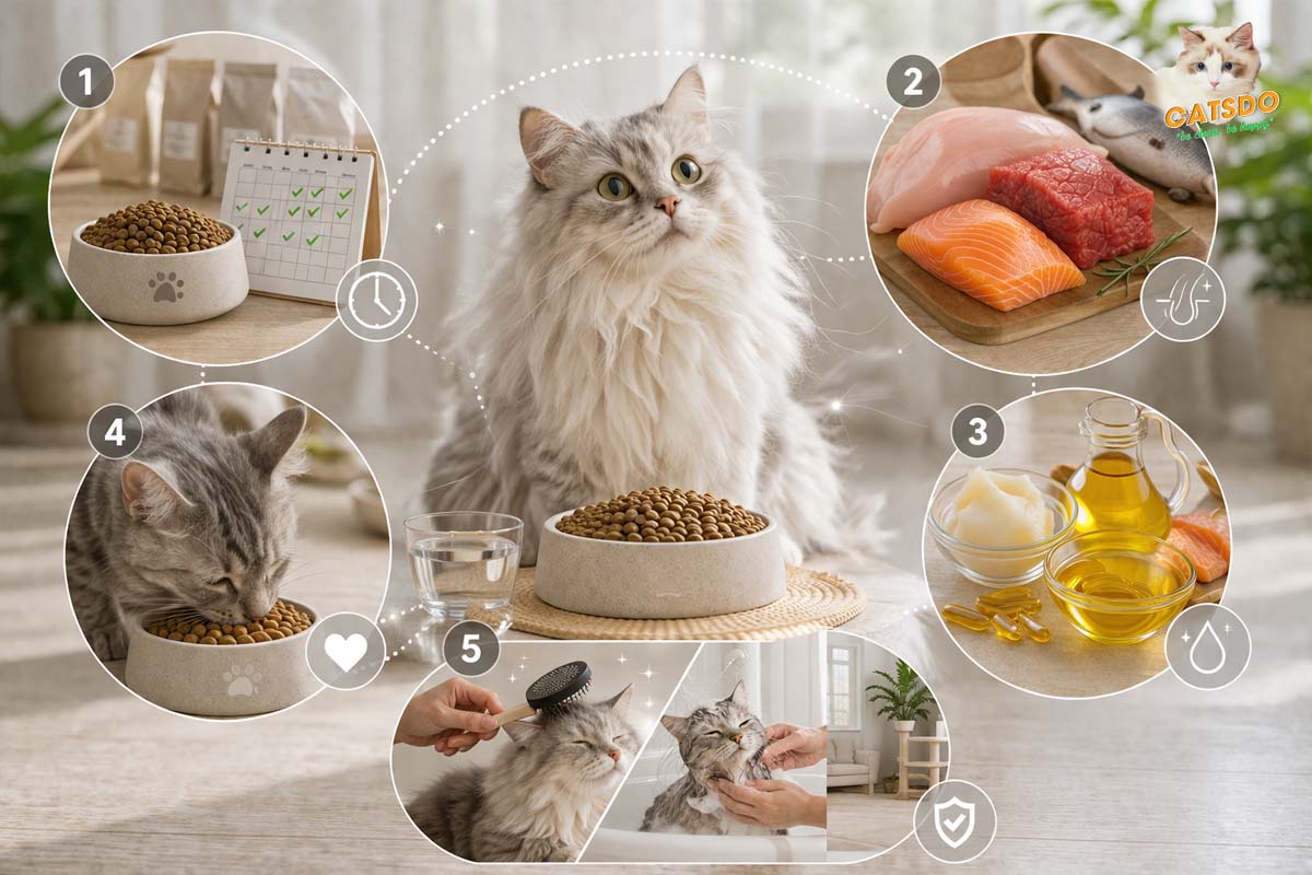 5 bước giúp cải thiện lông mèo