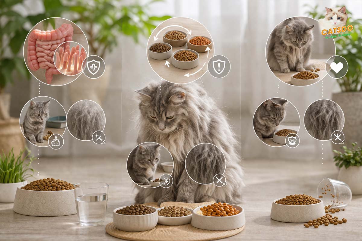 ăn không đủ và tiêu hóa kèm làm lông mèo xấu
