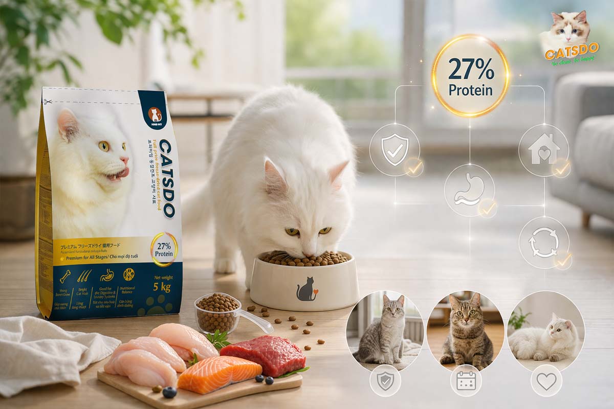 protein 27% có phù hợp cho mèo