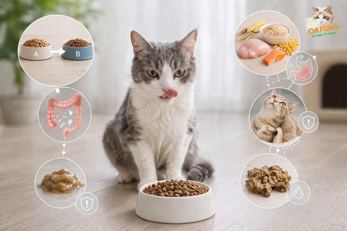 thành phần thức ăn không phù hợp khiến mèo tiêu chảy
